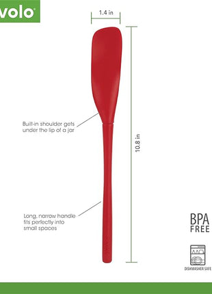Tovolo Flex-Core All-Silicone Long-Handled Jar Scraper Spatula, Angled Turner Head, Kitchen Tool With Flat Back & Curved Front for Scooping & Scraping, Cayenne