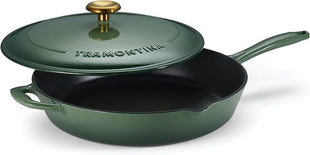 Tramontina Bestow Enameled Cast Iron Skillet with Lid, 12-inch Frying Pan, Cactus with Gold Knob