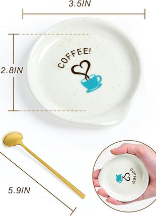 FANGSUN Coffee Spoon and Rest Set,Mini Spoon Holder for Teaspoon, Stirrers, Farmhouse Ceramic 3.5-Inch Small Tea Spoon Rest for Coffee Bar Accessories/Station Decor/Ideas Gifts, White
