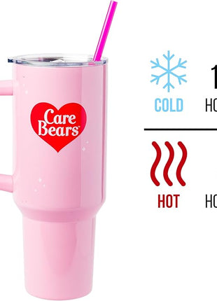 Silver Buffalo Care Bears “Mood” Stainless Steel Tumbler with Handle Featuring Love-A-Lot Bear, Fits in Standard Cup Holder, 40 Ounces