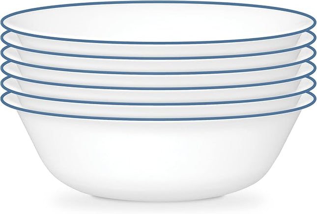 Corelle 6-Piece 18oz Round Bowls Vitrelle Triple Layer Glass, Perfect for Soup, Cereal and Snacks, Lightweight, Chip and Scratch Resistant, Microwave and Dishwasher Safe, Botanical Stripes