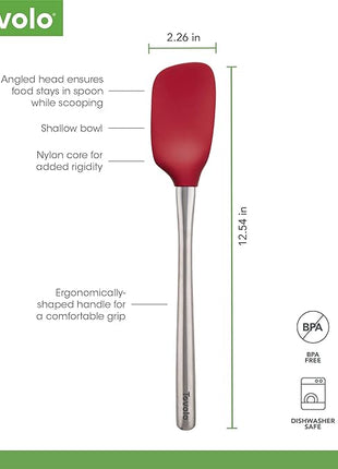 Tovolo Spoon Spatula Spoonula with Stainless Steel Handle Ergonomic Grip Cayenne Red, Silicone Scoopula Kitchen Utensil Non Scratch Easy Clean Dishwasher Safe Heat Resistant Flex Core Scoop Spatula