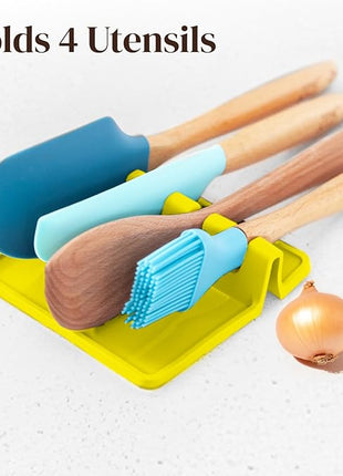 Yellow Silicone Spoon Rest for Stove Top with Drip Pad (Two Pack) - Heat Resistant BPA Free Utensil Rest & Spoon Holder for Kitchen Counter - Grill Utensil Holder - Spatula Holder, Tongs, Ladle