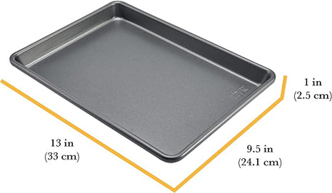 Chicago Metallic Commercial II Non-Stick Small Cookie/Baking Sheet. Perfect for making jelly rolls, cookies, pastries, one-pan meals, and more,12.25 by 8.75, Gray