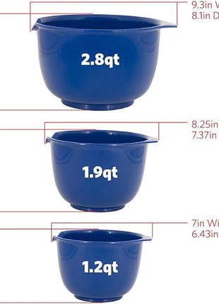 GLAD Mixing Bowls with Pour Spout, Set of 3 Nesting Design Saves Space Non-Slip, BPA Free, Dishwasher Safe Plastic Kitchen Cooking and Baking Supplies, Blue