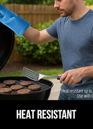 GORILLA GRIP BPA-Free Soft Silicone Oven Mitts, 14.5x8.3, Heat Resistant and Waterproof Cooking Gloves, Thick Cotton Lining, Flexible Gripping for Baking Grilling, Kitchen Potholders Set of 2, Aqua