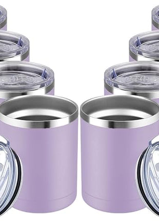 MEWAY 12oz Coffee Mug With Handle and Sliding Lid,Stainless Steel Travel Tumbler Cup with Handle,Double Wall Vacuum Insulated Camping Cup for Hot & Cold Drinks Tea (Lilac,Set of 8)