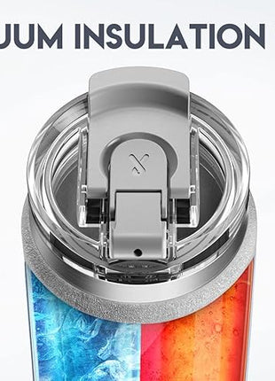 Meoky 24oz Travel Mug, Triple Insulated Stainless Steel Tumbler with Handle and 2-in-1 Straw and Sip Lid, 100% Leak Proof, Keeps Cold for 24 Hours or Hot for 8 Hours, Cupholder Friendly (Rock)