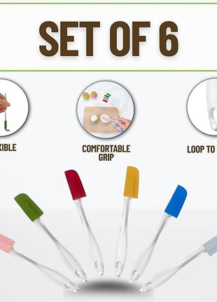 Evelots Set of 6 Mini Silicone Spatulas for Kitchen Cooking & Baking, Small Silicone Cooking Utensils, Heat Resistant BPA Free - Up To 446 Degrees