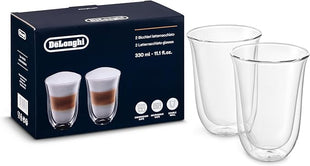 De'Longhi DeLonghi Double Walled Thermo Latte Glasses, Set of 2, 2 Count (Pack of 1), Clear, 330 milliliters