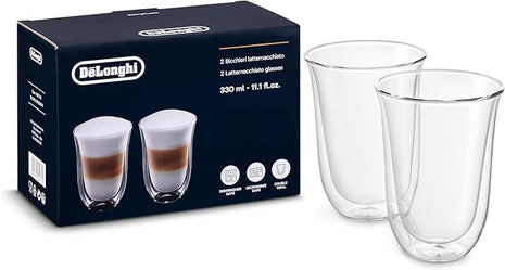 De'Longhi DeLonghi Double Walled Thermo Latte Glasses, Set of 2, 2 Count (Pack of 1), Clear, 330 milliliters