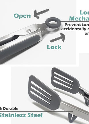 Tongs for Cooking, 12" Kitchen Tongs with Silicone Tips, Food Grade Serving Tongs Set of 3, Grey