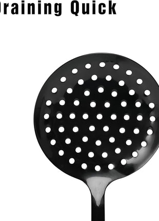 Skimmer Spoon, Slotted Spoons for Cooking, Slotted Spoon, Kitchen Stainless Steel Serving Spoons, Stainless Steel Strainer, Black