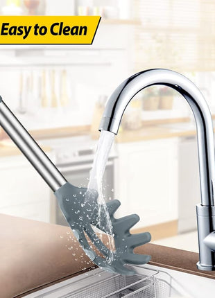 Silicone Pasta Fork and Ladle Spoon Set, Large Non Stick Kitchen Utensils for Cooking,Stirring,Serving Spaghetti, Soup, Sauce (GRAY)