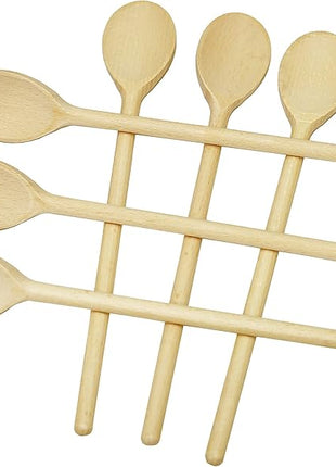 12 Inch Long Wooden Spoon Set by BICB | Natural Beechwood Mixing Spoons for Baking, Cooking & Stirring | Set of 6 Long Wooden Spoons | Cookware Sauce Spoons | Wood Mixing Spoon Set