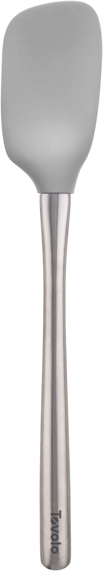 Tovolo Spoon Spatula Spoonula with Stainless Steel Handle Ergonomic Grip Oyster Gray, Silicone Scoopula Kitchen Utensil Non Scratch Easy Clean Dishwasher Safe Heat Resistant Flex Core Scoop Spatula