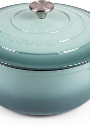 Nuovva Enamelled Cast Iron Dutch Oven Pot with Lid 6.4 Quart Non Stick Casserole Pot – Heavy Duty & Oven Safe up to 500° F for Bread Baking, Braising, Stews, Roasting – 28cm Sea Salt