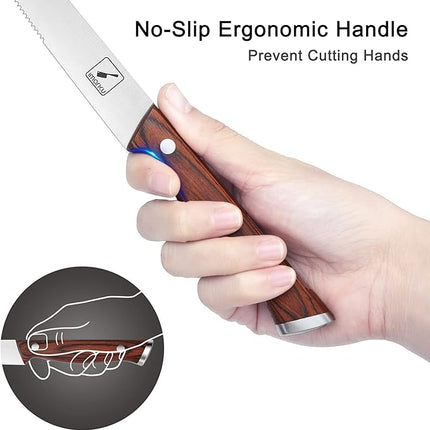 imarku Steak Knives Set of 6, Japanese HC Steel Premium Serrated Steak Knife Set with Ergonomic Handle and Gift Box, Home Essential, Best Chrismas Gifts for Women and Men