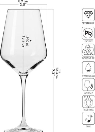 Krosno Large White Wine Glass | Set of 4 | 13.2 oz | Avant-garde Collection | Perfect for Home, Restaurants and Parties | Dishwasher Safe | Lead-Free Crystal Glass