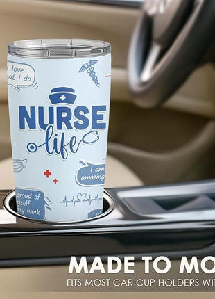SANDJEST Nurses Tumbler 20oz, Stainless Steel Travel Cup with Lid, Nurse Life Insulated Coffee Mug, Gifts for Women Girls Friends Sisters on Birthday Christmas Nurse Week