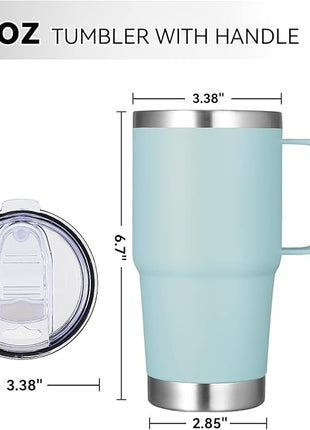 VEGOND 20 oz Tumbler Bulk with Handle Lid and Straw, Stainless Steel Insulated Travel Coffee Mug Set, Spill Proof Double Wall Metal Tumblers Cups, Mint Green 12 Pack