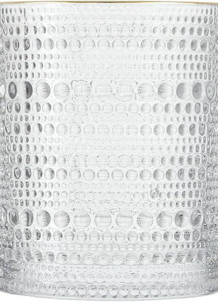 Fortessa Jupiter Beaded Hobnail Glass, 10 Ounce Double Old Fashioned (Set of 6), Gold Rim Clear