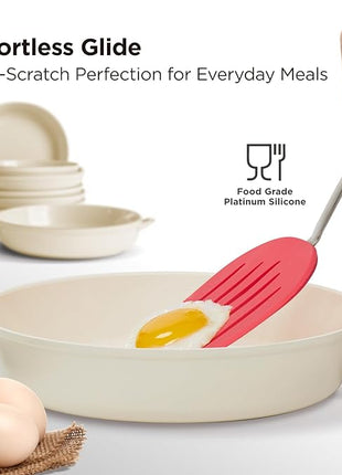 Kitchen Mama WaltzGrip Platinum Silicone Pancake Spatula Turner: Heat Resistant Flexible, Stainless Steel Core, Nonstick, Dishwasher Safe, Flipper – Ideal Kitchen Cookware for Eggs, Fish, Meat (Red)