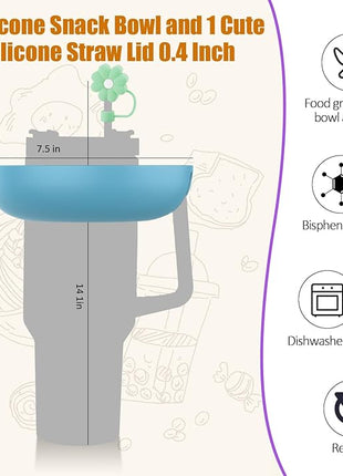 Snack Bowl for Stanley Cup 30 oz with Handle-Perfectly Compatible with Stanley Quencher H2.0 Tumbler 30 oz with Handle, Reusable Silicone Snack Tray, Stanley cup accessories (Blue Snack Bowl)