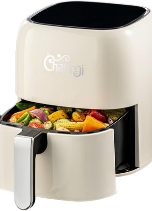 Charmi 5QT Air Fryer – Beautiful Retro Design, Stylish Countertop Look, Nonstick & PFAS-Free, Safe Auto Shutoff, Digital Touchscreen, 8 Cooking Presets (Cream White)
