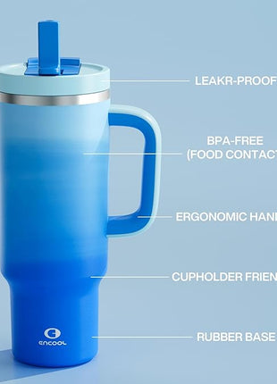 40 oz Tumbler with Handle and Straw: Stainless Steel Insulated Tumbler Keeps Cold for 24 Hours, Leakproof Travel Cup Fits in Cup Holder and BPA-Free, Sea