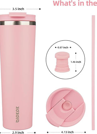 BJPKPK 34oz Tumbler With lid And Straw Stainless Steel Travel Coffee Mug Insulated Tumblers Cups,Light Pink