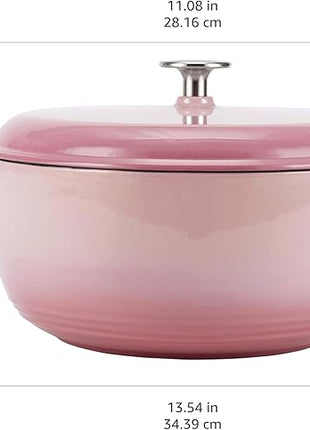 Amazon Basics Cast Iron Dutch Oven Pot with Lid, Enameled, Round, Dual Handles, Heavy-Duty, Medium, 6-Quart, Light Pink