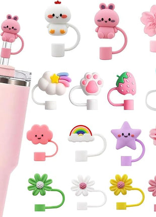 15Pc Straw Cover for Stanley Cup, Silicone Straw Topper for Stanley Cup 30&40oz with Tumblers, 10mm 0.4in Lid Accessories (Reusable)