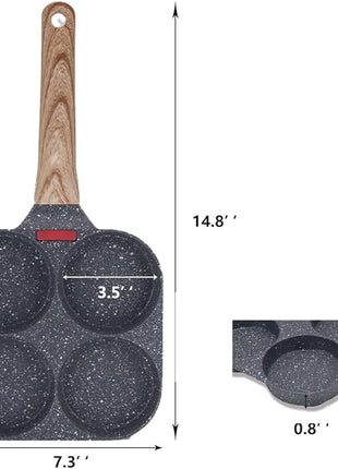Egg Frying Pan, Fried Egg Pan Nonstick 4 Cups Pancake Pan Aluminium Alloy Cooker for Breakfast, Egg Pan Suitable for Gas & Induction (Black)