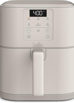 bella 6 Qt Slim Air Fryer, Fits-anywhere™ Kitchenware, EverGood™ Ceramic Nonstick Coating, Adjustable Temperature, 6 Preset Cooking Options, 60 Min Auto Shutoff w Audible Tone, 5lb Capacity, Oatmilk