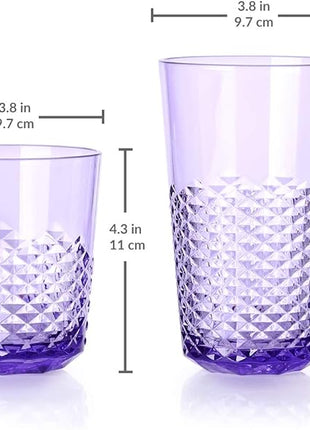 Cupture Diamond Plastic Tumblers BPA Free, 24 oz / 14 oz, 8-Pack (Assorted Colors)