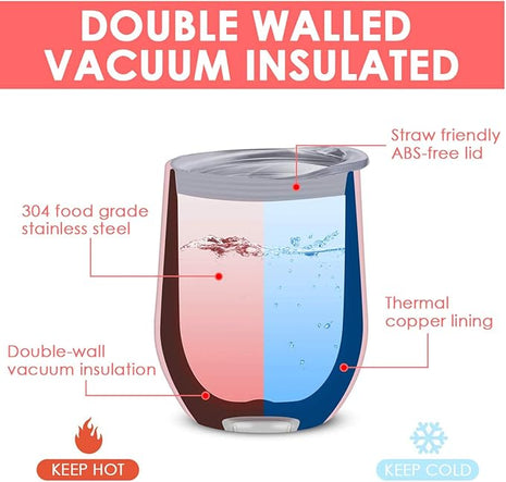8 Pack 12 oz Stainless Steel Wine Tumbler with Lids, Double Wall Vacuum Insulated Travel Cup Including 8 Straws Set for Coffee, Cocktail, Drink, Tea and Beer (Assorted Colors)