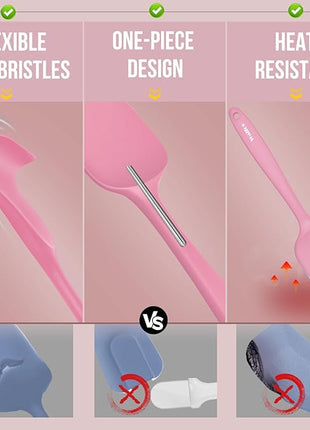 Walfos Silicone Spatula Set of 5 - (600°F) High Heat Resistant Kitchen Scraper Spatulas, One-Pieces Seamless Design, Perfect for Cooking Mixing & Baking - BPA Free and Dishwasher Safe（Pink）