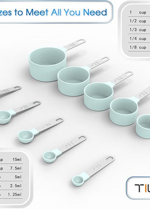 TILUCK Measuring Cups & Spoons Set, Stackable Cups and Spoons, Nesting Measure Cups with Stainless Steel Handle, Kitchen Gadgets for Cooking & Baking (Green)