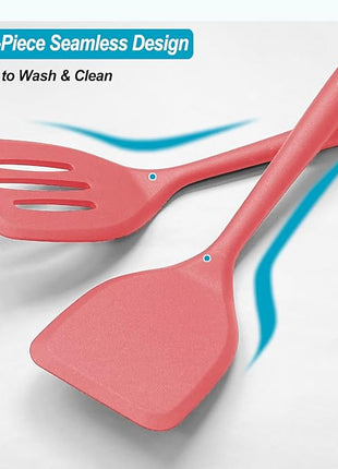 Silicone Spatula Turner Set, High Heat Resistant Spatulas with Seamless One Piece Design, Nonstick Rubber Flippers Utensils for Baking & Cooking,BPA-Free, Red, 11 IN