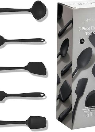 GIR: Get It Right 5-Piece Silicone Ultimate Kitchen Utensils Set - Ladle, Spatula, Flip, Spoon & Spoonula - Non-Toxic Cooking Utensils for Nonstick Cookware, Cooking and Baking - Black