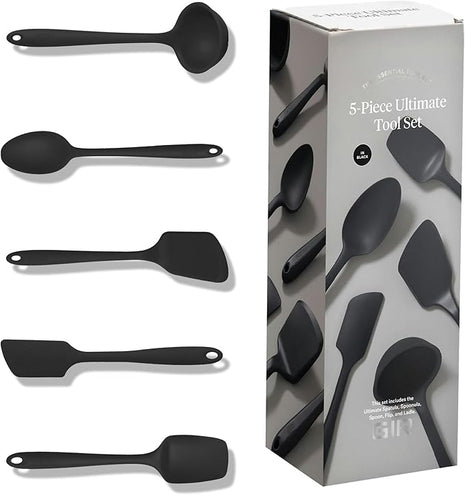 GIR: Get It Right 5-Piece Silicone Ultimate Kitchen Utensils Set - Ladle, Spatula, Flip, Spoon & Spoonula - Non-Toxic Cooking Utensils for Nonstick Cookware, Cooking and Baking - Black