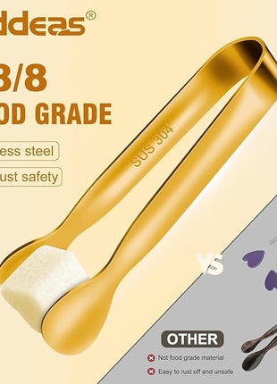 12 PCS Small Serving Tongs, 4.3" Mini Gold Tongs, Gold Kitchen Tongs for Serving Food, Coffee Bar, Tea Party, Desserts Party and Ice Bucket