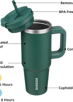 BJPKPK Insulated Tumblers With Handle And Straw 30 oz Stainless Steel Tumbler Cups With Lid,Army Green