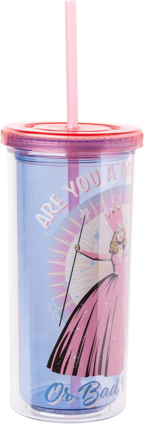 Silver Buffalo The Wizard of Oz Featuring Glinda Are You a Good Witch or a Bad Witch Plastic Tall Cold Cup with Lid and Straw, 20 Ounces (Pack of 12)