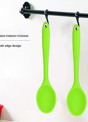 Meajore 2 Pcs Silicone Spoons for Cooking Heat Resistant, Hygienic Design Cooking Utensi Mixing Spoons for Kitchen Cooking Baking Stirring Mixing Tools (Green)