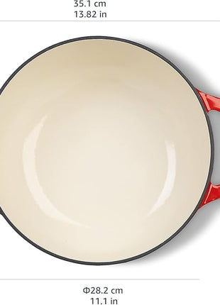 Amazon Basics Cast Iron Dutch Oven Pot with Lid, Enameled, Round, Dual Handles, Heavy-Duty, Medium, 6-Quart, Red