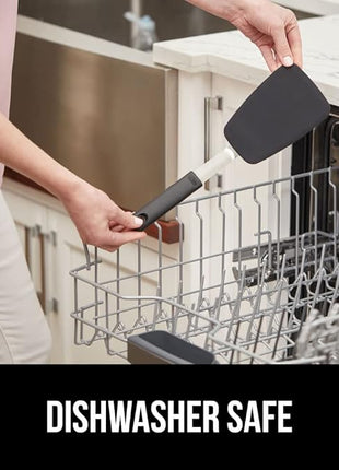 GORILLA GRIP Patented BPA-Free Non-Scratch Spatula, 2 Pack, Heat Resistant Flexible Silicone Head for Nonstick Cooking Pans, Soft Rubber Handle, Kitchen Spatulas for Flipping Eggs, Pancakes, Black