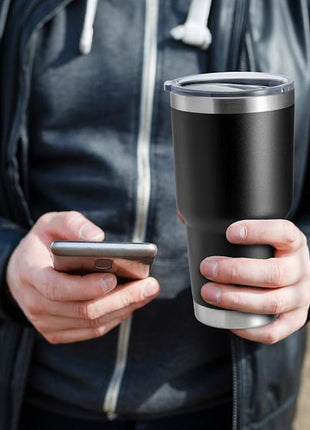 HASLE OUTFITTERS 30oz Stainless Steel Tumbler, Double Wall Vacuum Insulated Travel Mug Tumbler, Durable Insulated Coffee Mug, Gift Box Set (Black, 8)