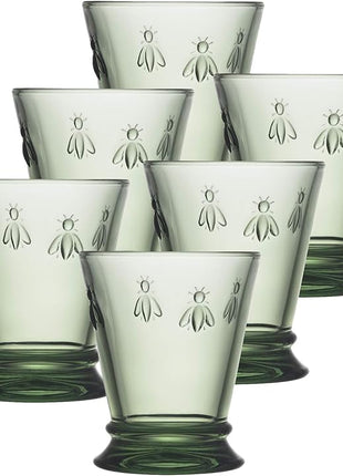 La Rochere Napoleon Bee Green Tumbler Set of 6 – La Rochere Bee Glassware Sets – Fancy Glassware Drinking Glasses (9 oz)